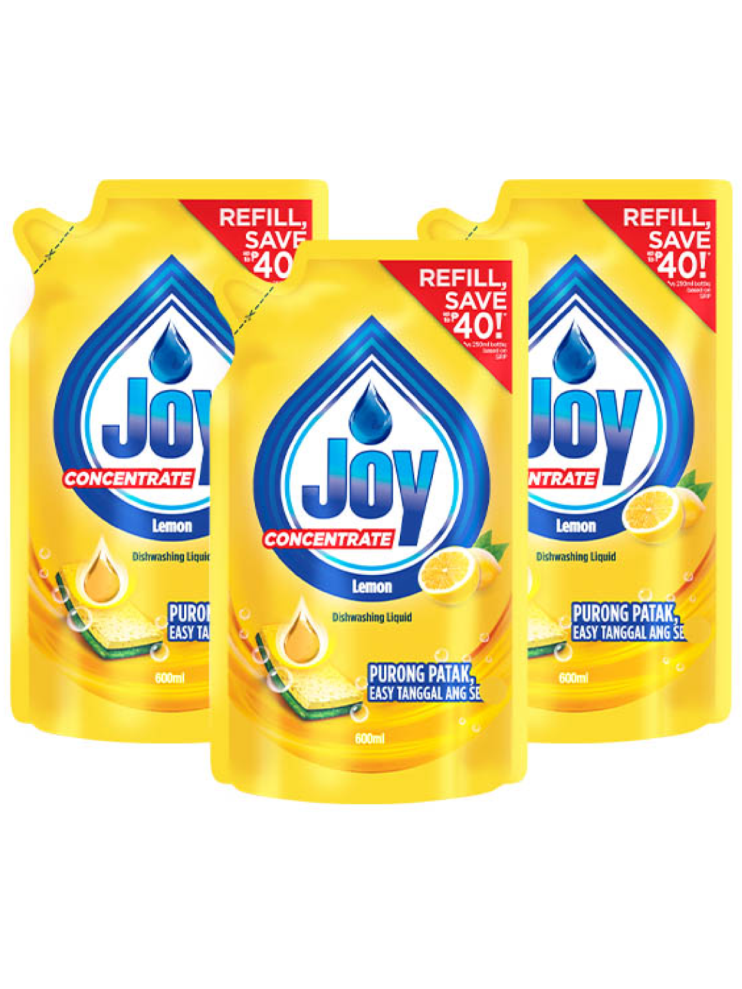 Joy Lemon Dishwashing Liquid Refill 3Pack (600ml) edamama